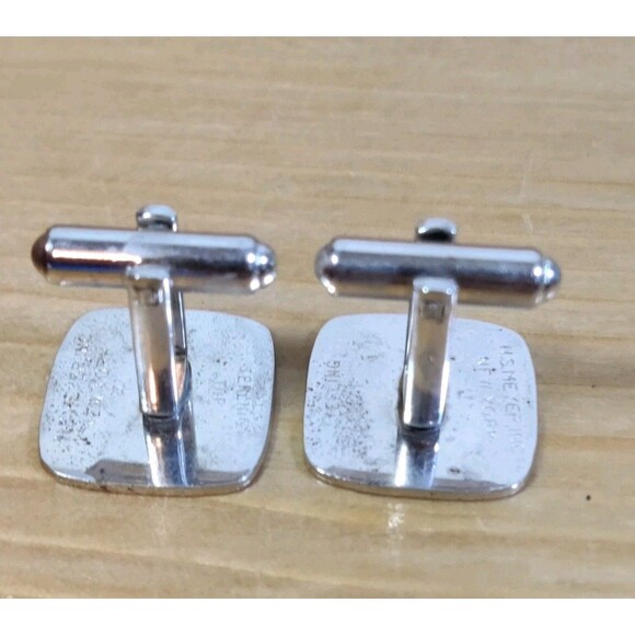 Vtg 925 Sterling Silver Top N.S. Meyer, NY Matte Finish Square Cufflinks - Picture 3 of 12